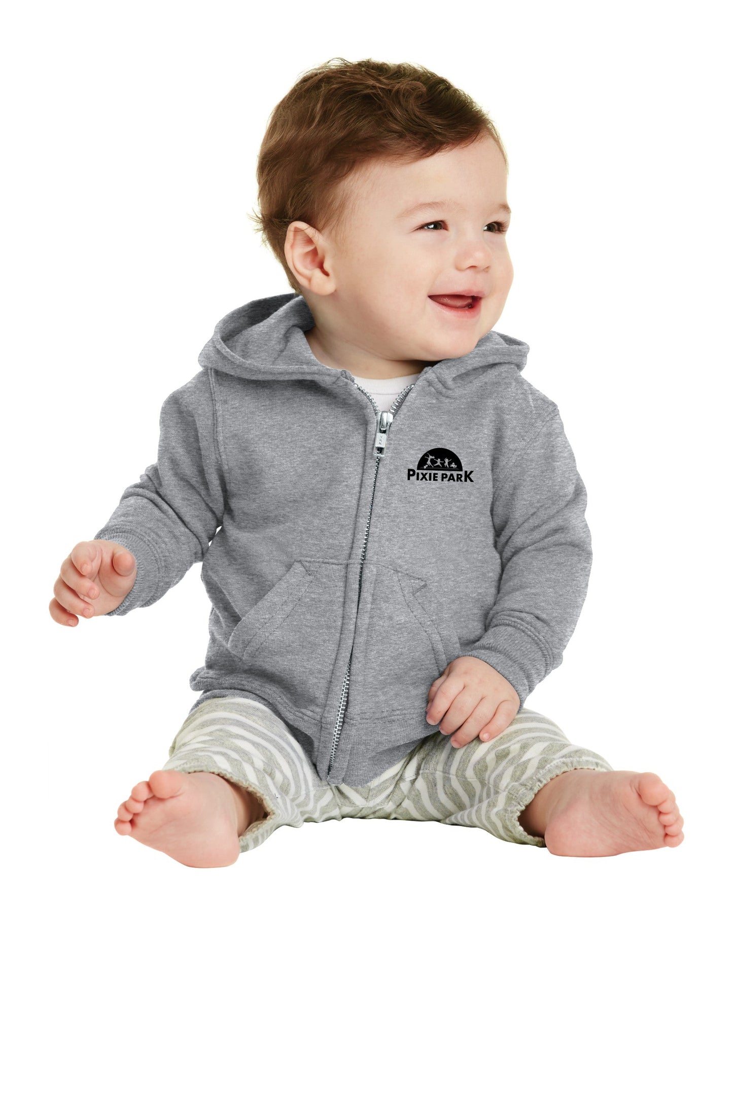 Pixie Park - Infant Core Fleece Full-Zip Hooded Sweatshirt - Grey - 12M
